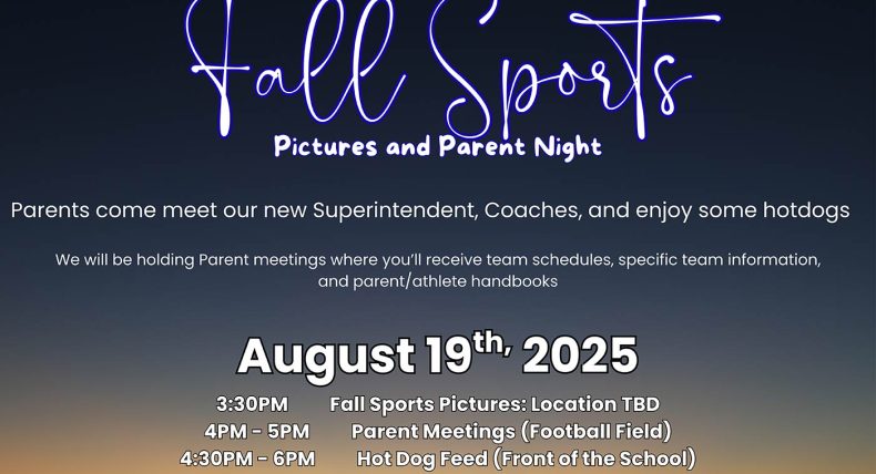 Fall Sports Pictures and Parent Night – August 19th